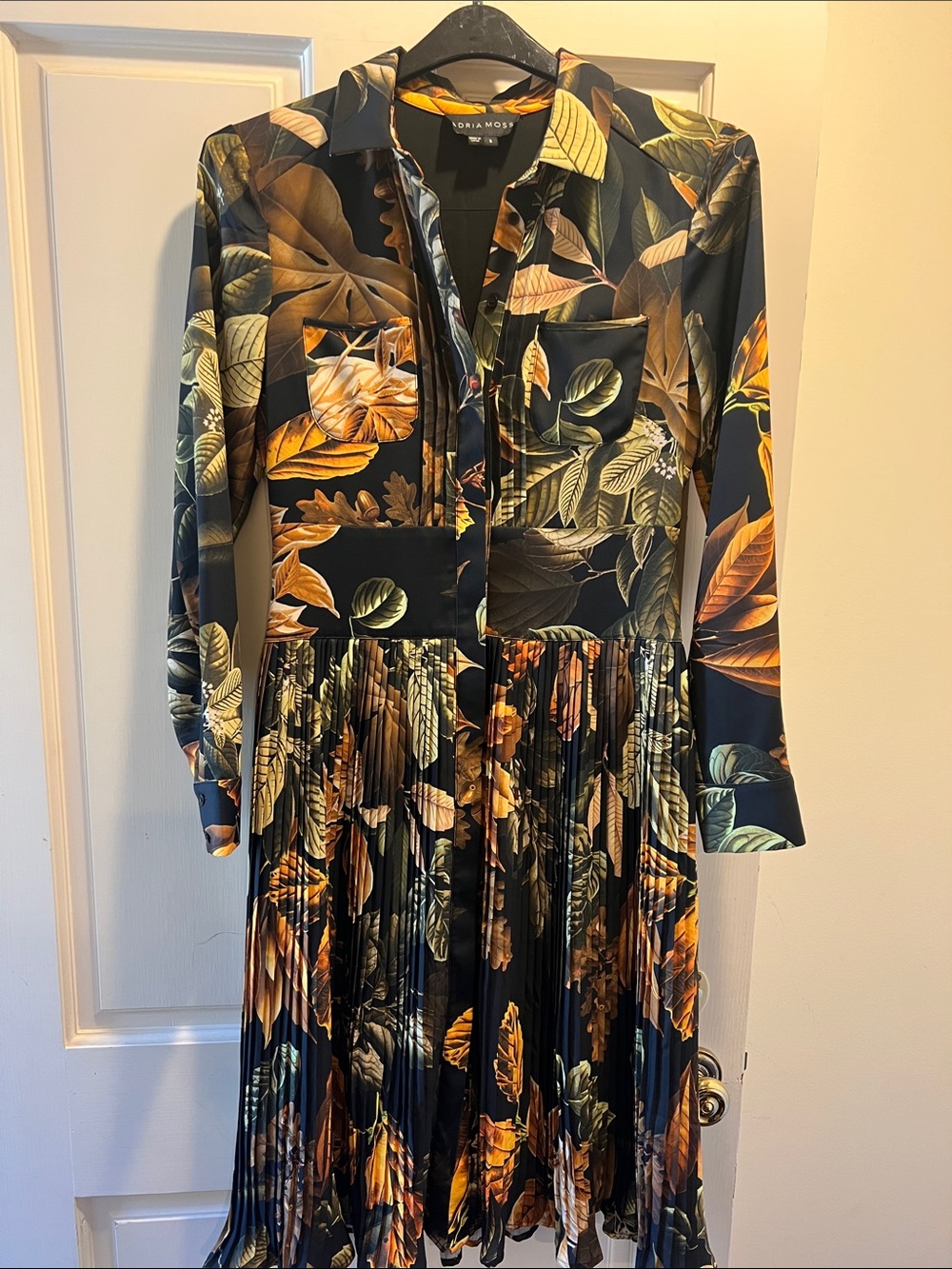 Black Floral Pleated Shirt Dress